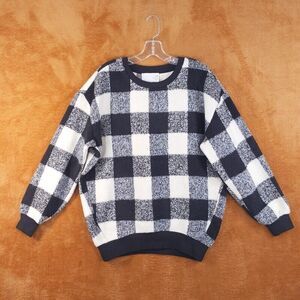 JOA LOS ANGELES Womens Sweater Small Black White Gingham Plaid Wool Revolve